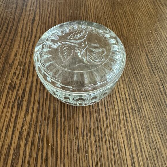 Vintage Luigi Bormioli Glass Trinket Box Powder Jar Rose Lid Floral Italy Signed - Picture 5 of 10